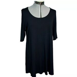 Eileen Fisher Woman Size 1X Scoop Neck 3/4 Sleeve Tunic Dress Black